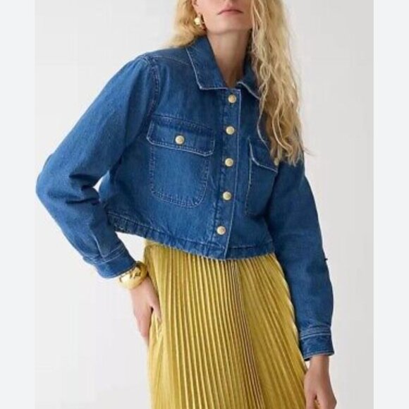 NWT J.Crew Cropped Denim Puffer Jacket Size XL - Picture 2 of 8